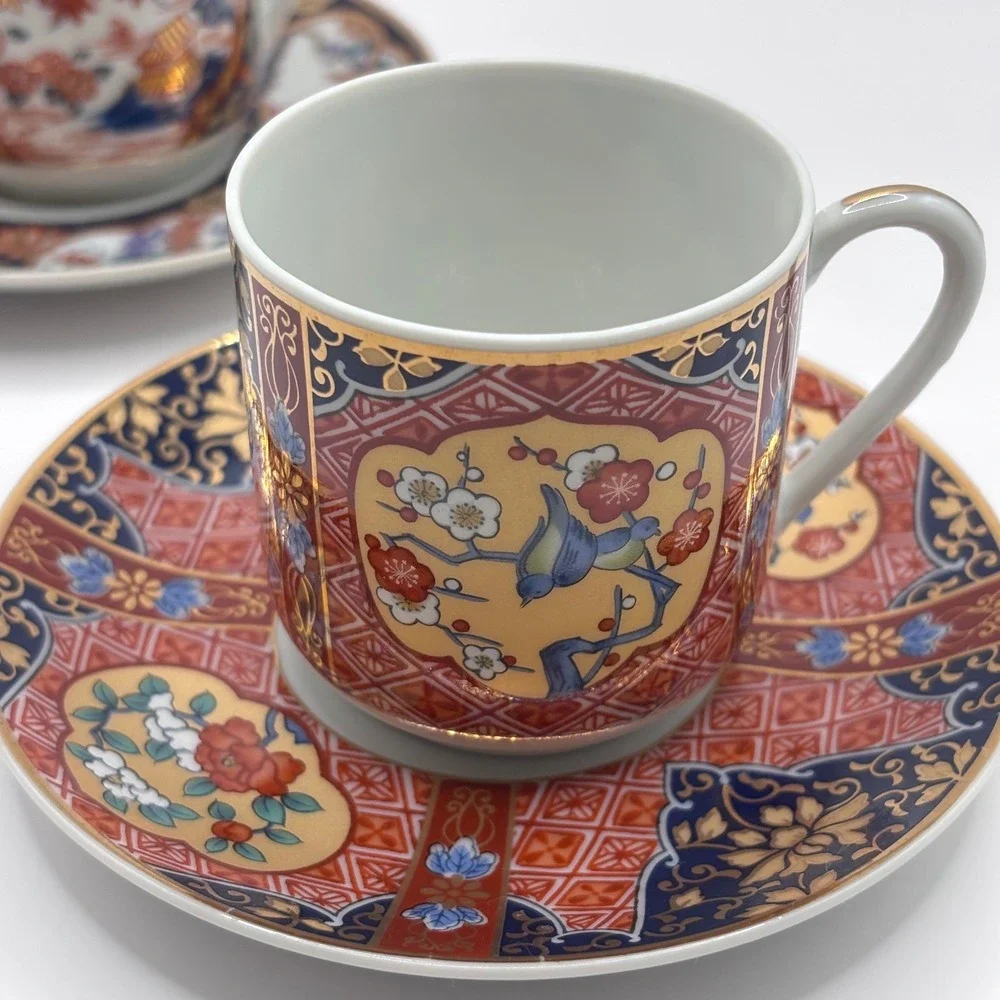 Set of 6 Tea Cup and Saucer Lithopane Japan Bone China Gold Trim Vintage